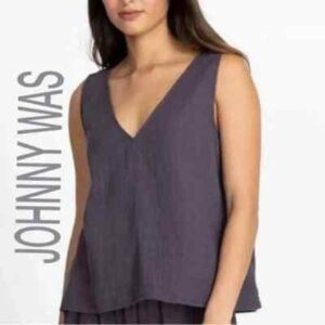 Calme Johnny Was Gray Double V-Neck Sleeveless Drape Tank Size S